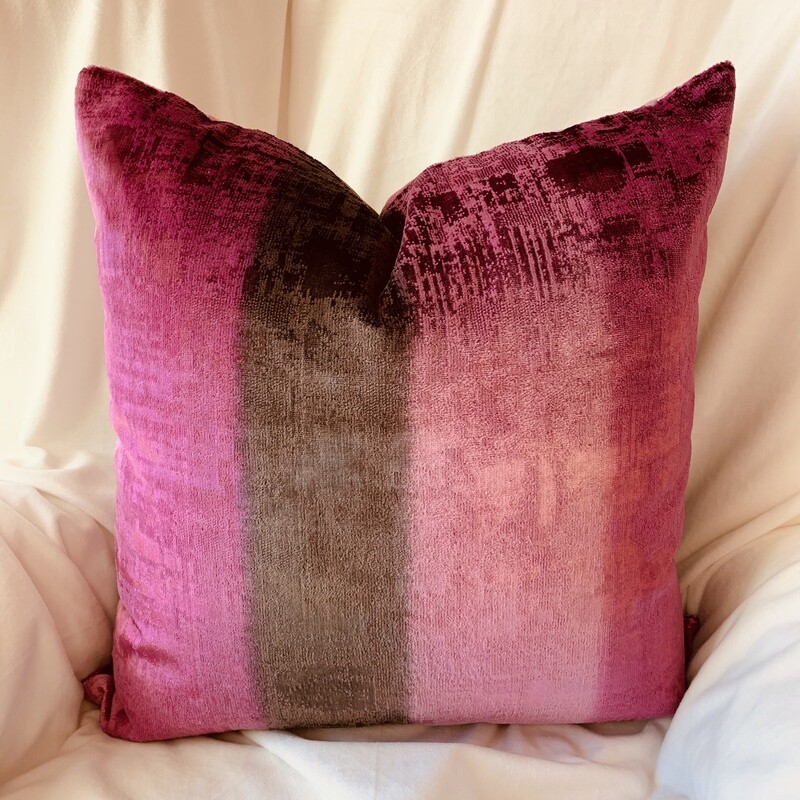 Pink &amp; Brown Striped Velvet Pillow