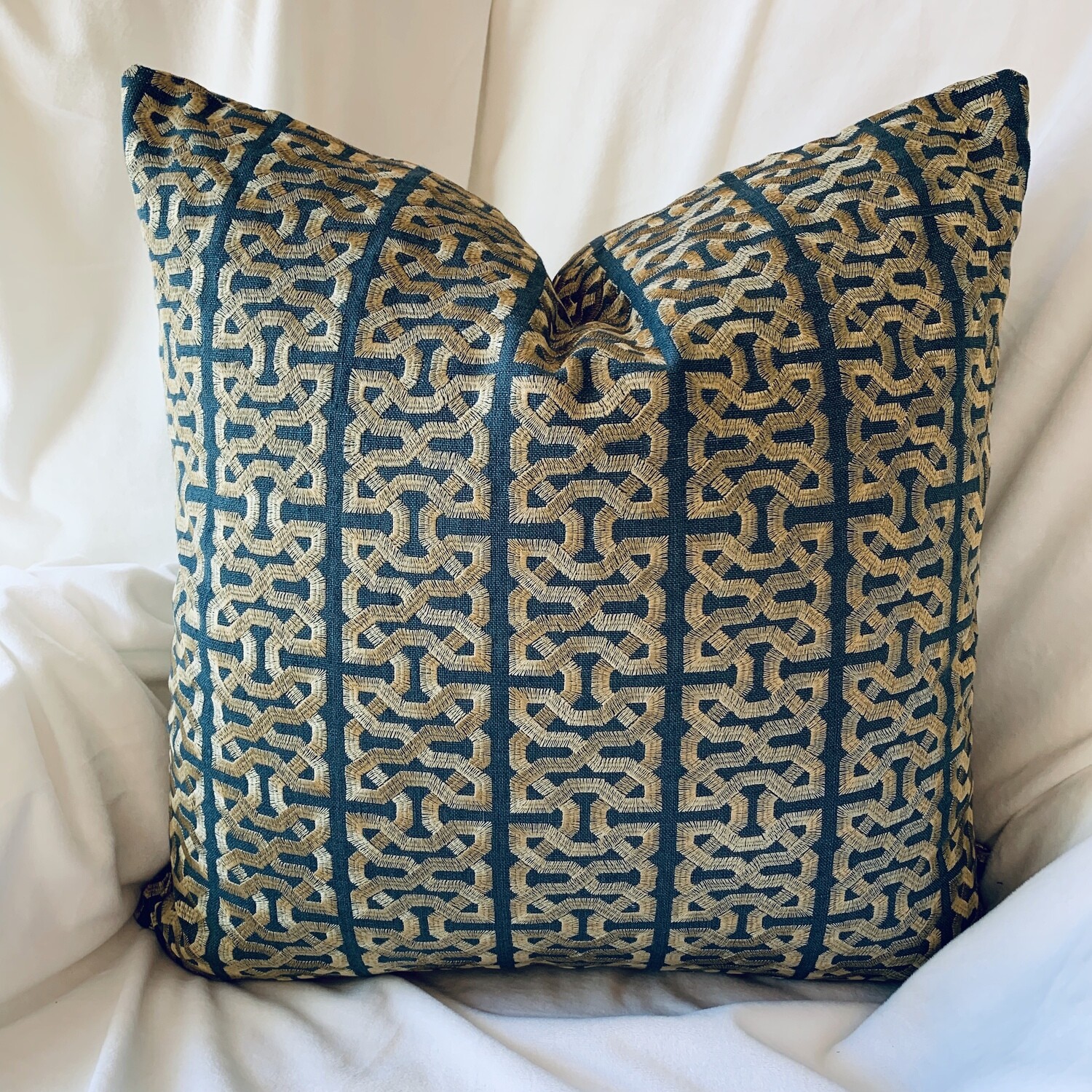 Teal &amp; Green Embroidered Pillow