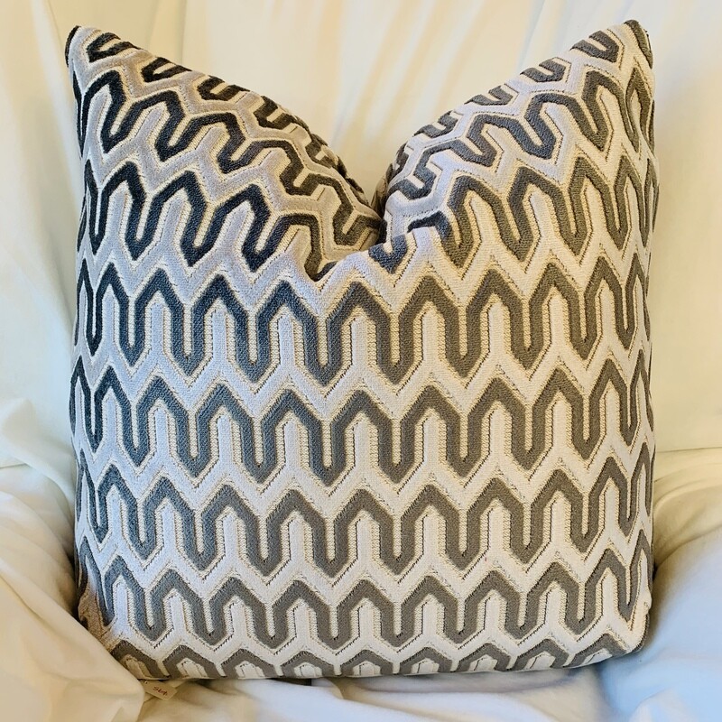 Grey &amp; Silver Geometric Cut Velvet Pillow