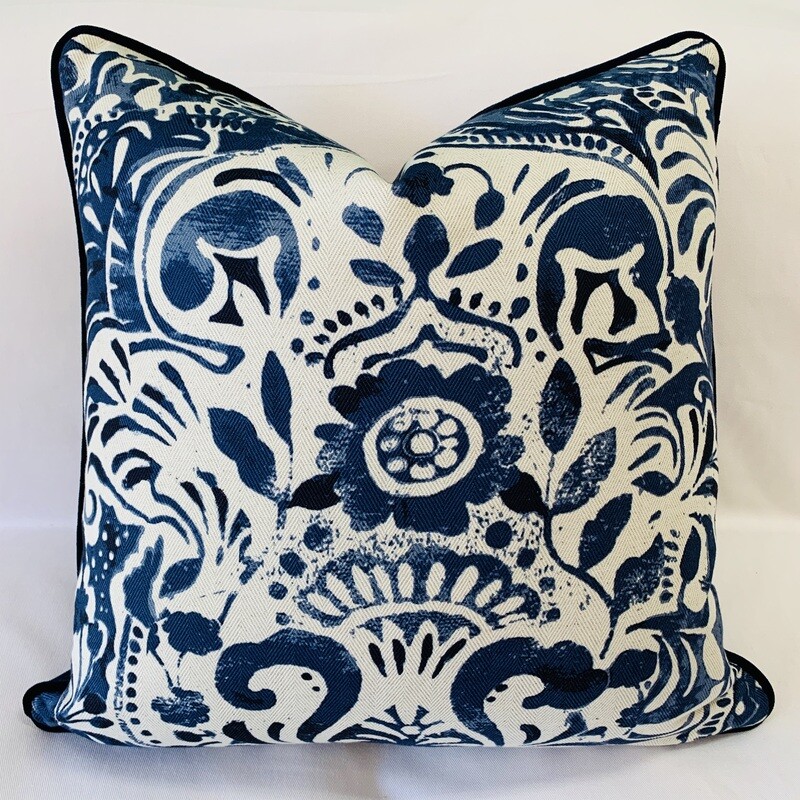 Blue &amp; White Floral Pillow