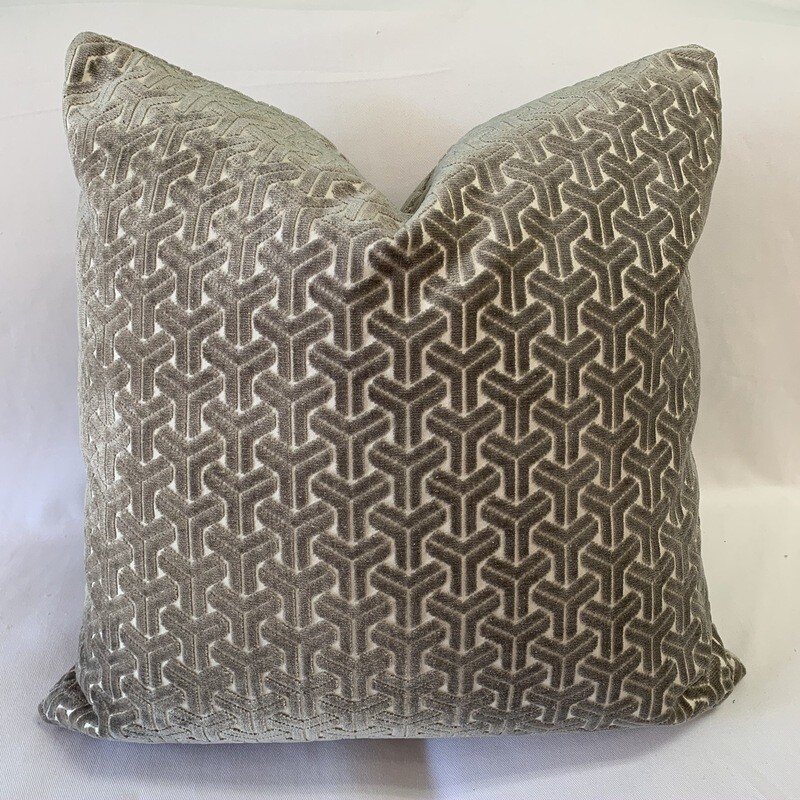 Grey Geometric Cut Velvet Pillow