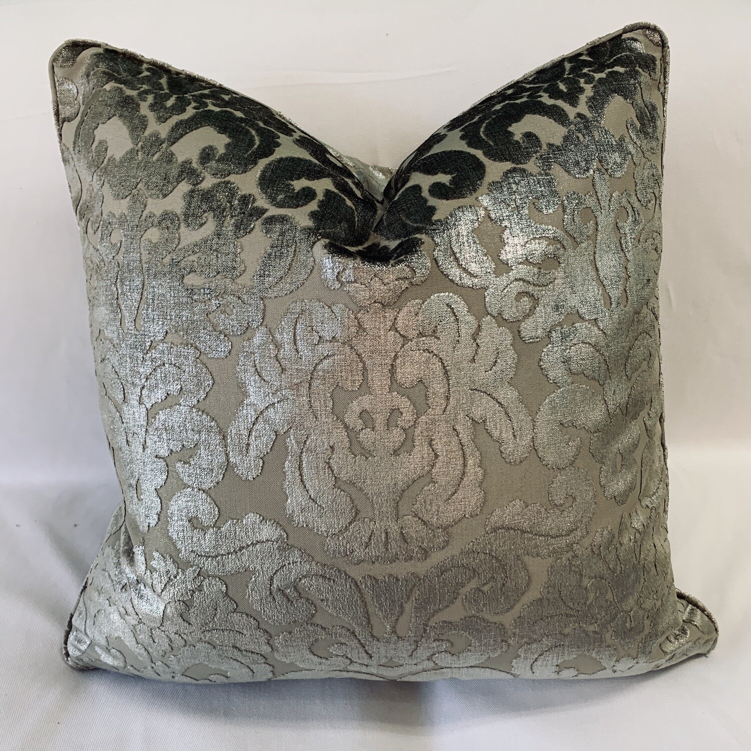 Silver Damask Cut Velvet Pillow