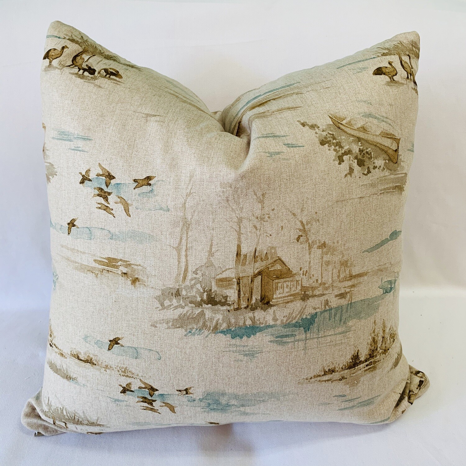 Brown &amp; Blue Duck Toile Pillow