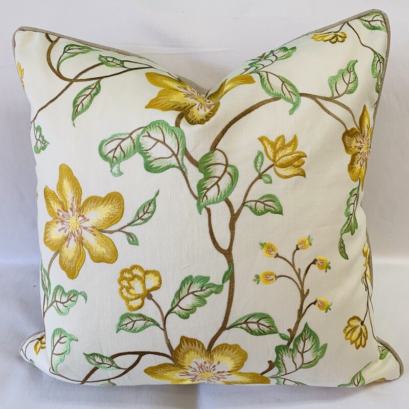 Yellow &amp; Green Floral Embroidered Pillow
