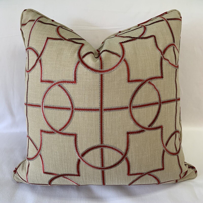 Red Fretwork Embroidered Pillow