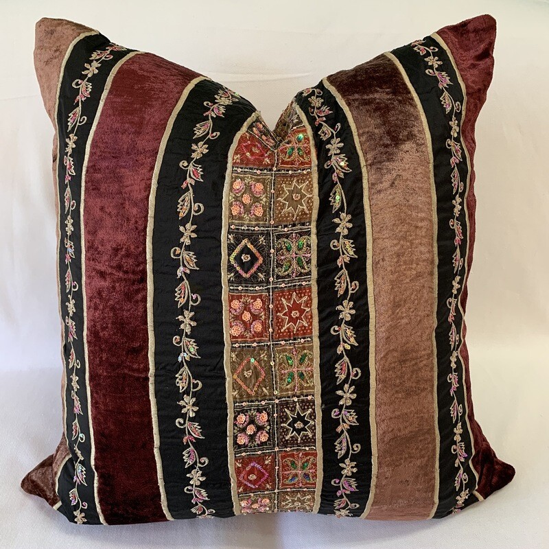 Embellished Embroidered Stripe Pillow