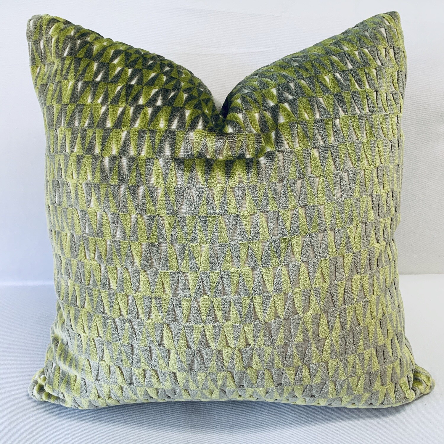 Grey &amp; Green Geometric Cut Velvet Pillow