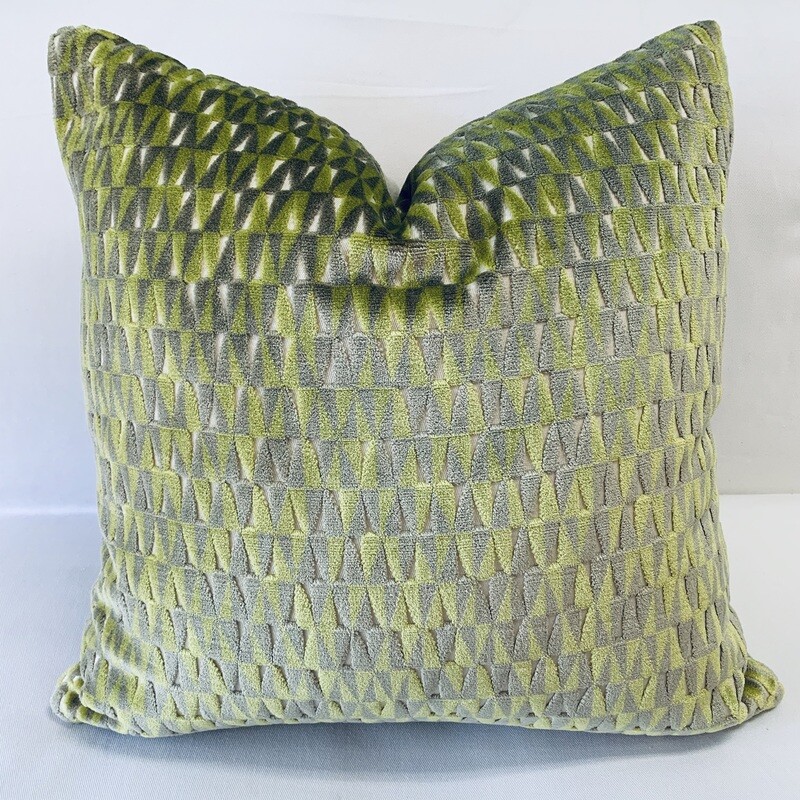 Grey &amp; Green Geometric Cut Velvet Pillow