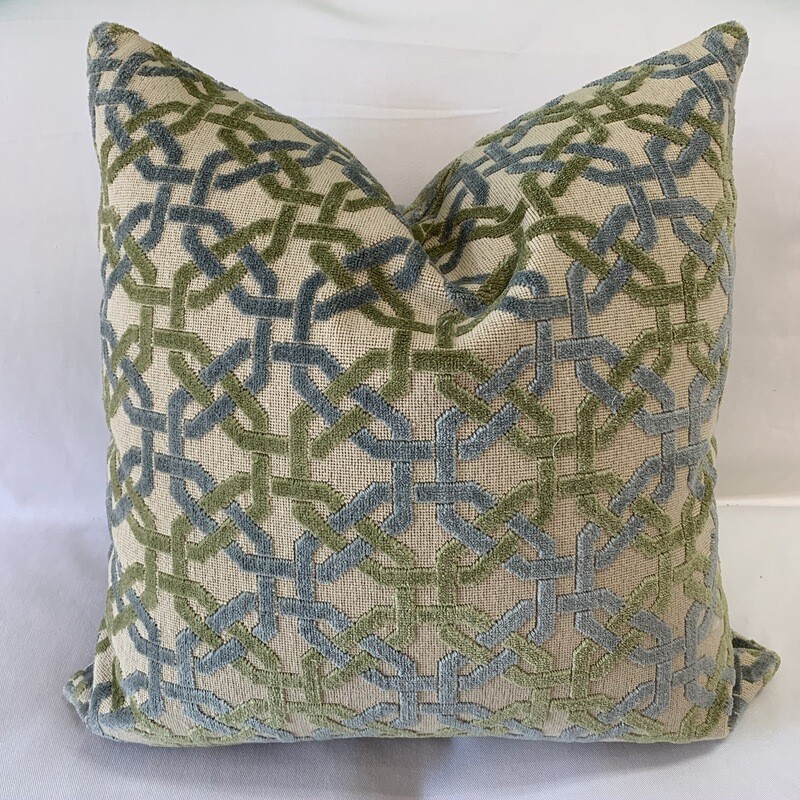 Blue &amp; Green Lattice Cut Velvet Pillow