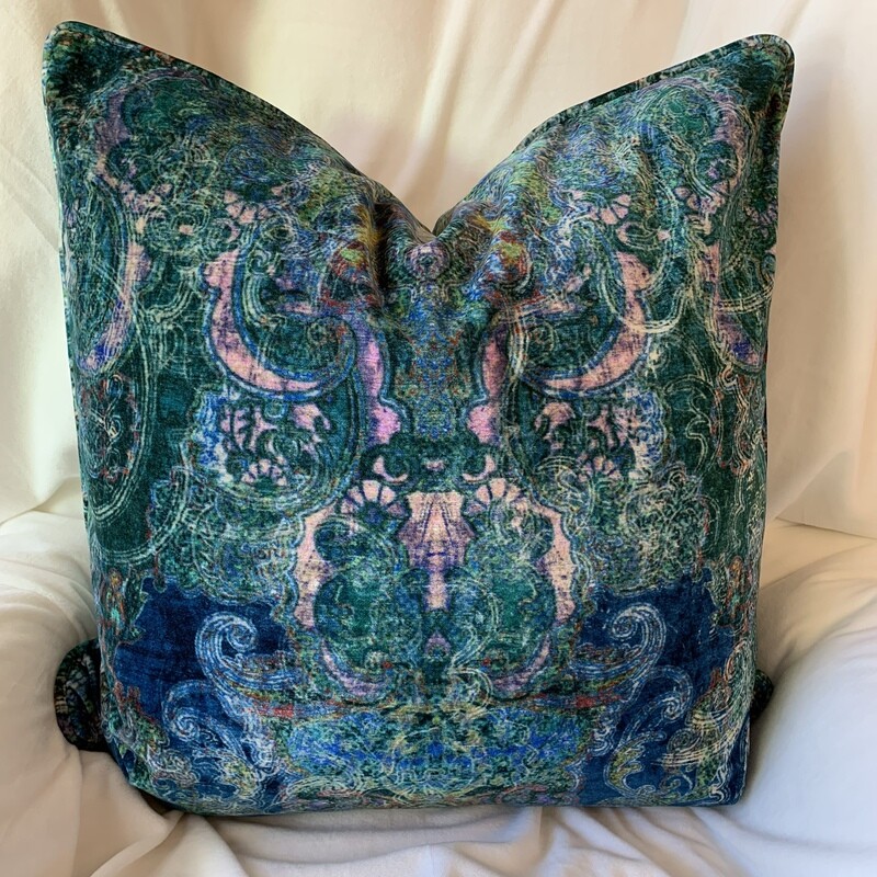Blue &amp; Emerald Paisley Velvet Pillow