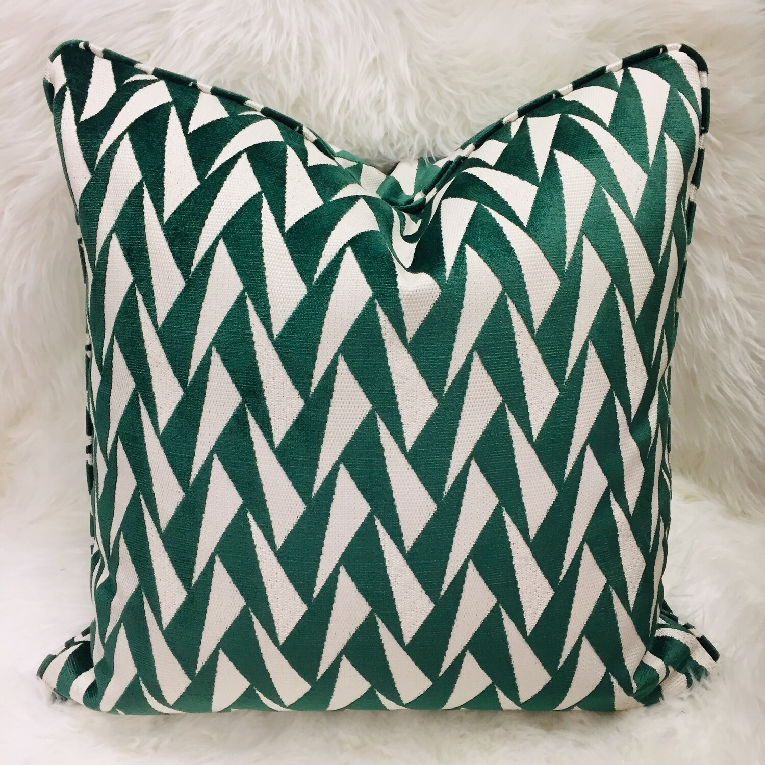 Dark Green &amp; White Geometric Velvet Pillow