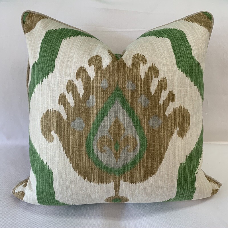 Dark Gold &amp; Green Ikat Medallion Pillow