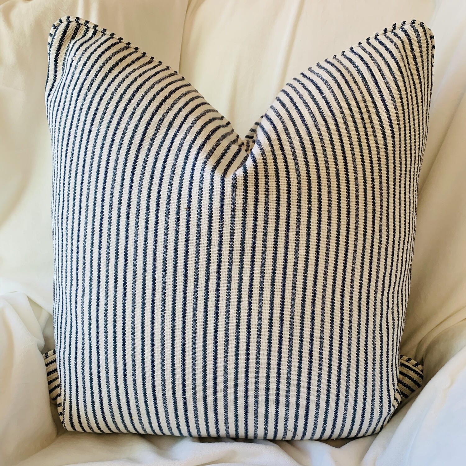 Blue &amp; White Pinstripe Pillow