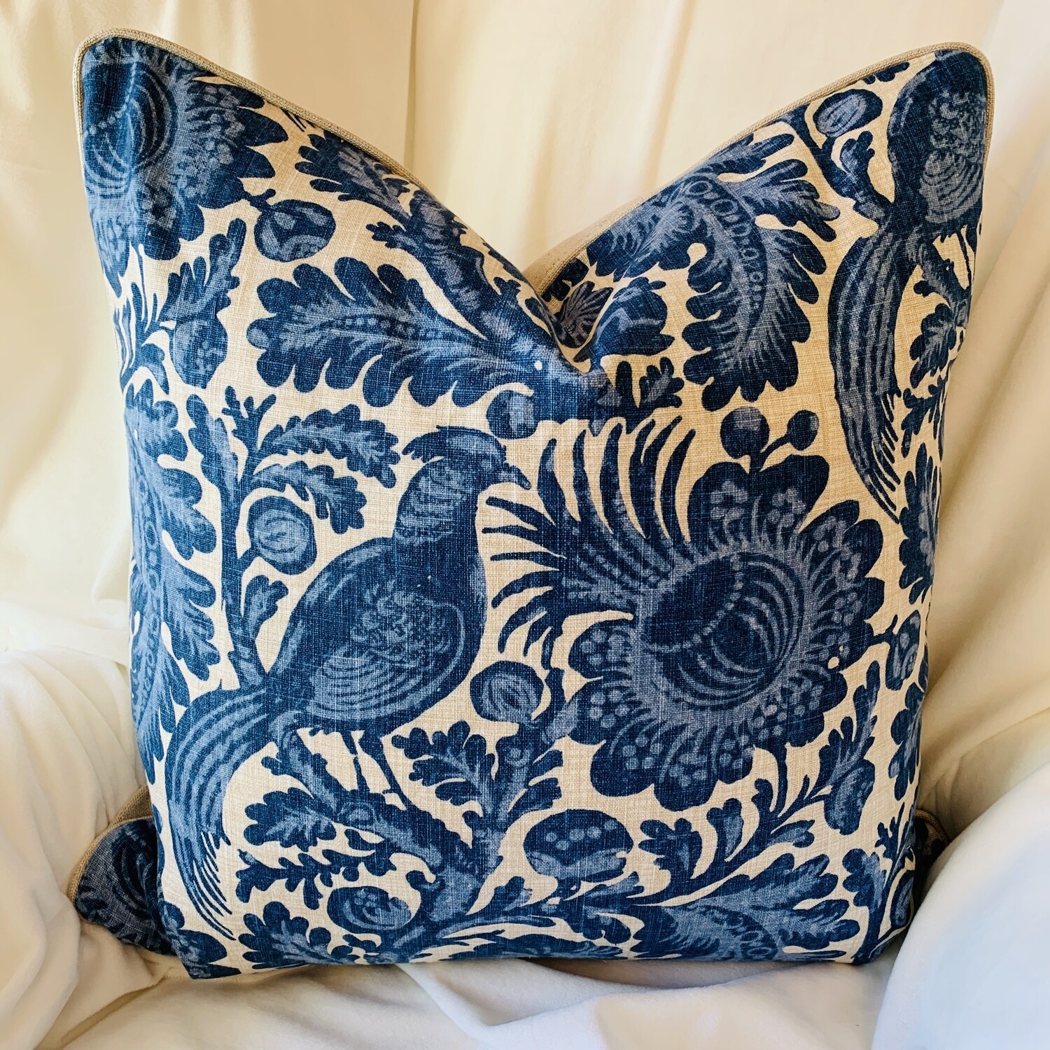 Blue Bird and Floral Pillow