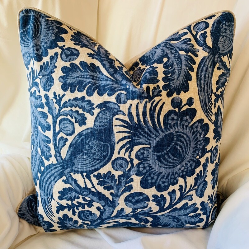 Blue Bird and Floral Pillow