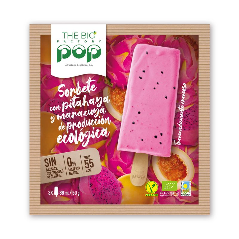 BIOPOP CON PITAHAYA C/MARACUYA ECOLOGICO Y VEGANO 3X86ML