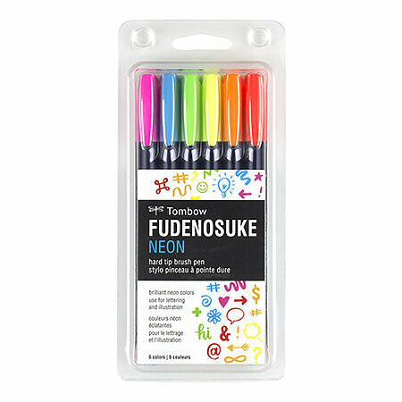 Fudenosuke Colored Brush Pen Sets, 6-Pen Neon Set