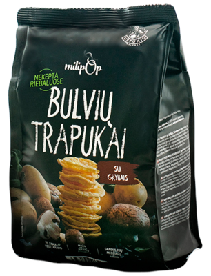 Bulvių trapukai grybų skonio MILIPOP, 90g Bulvių trapukai grybų skonio MILIPOP, 90g