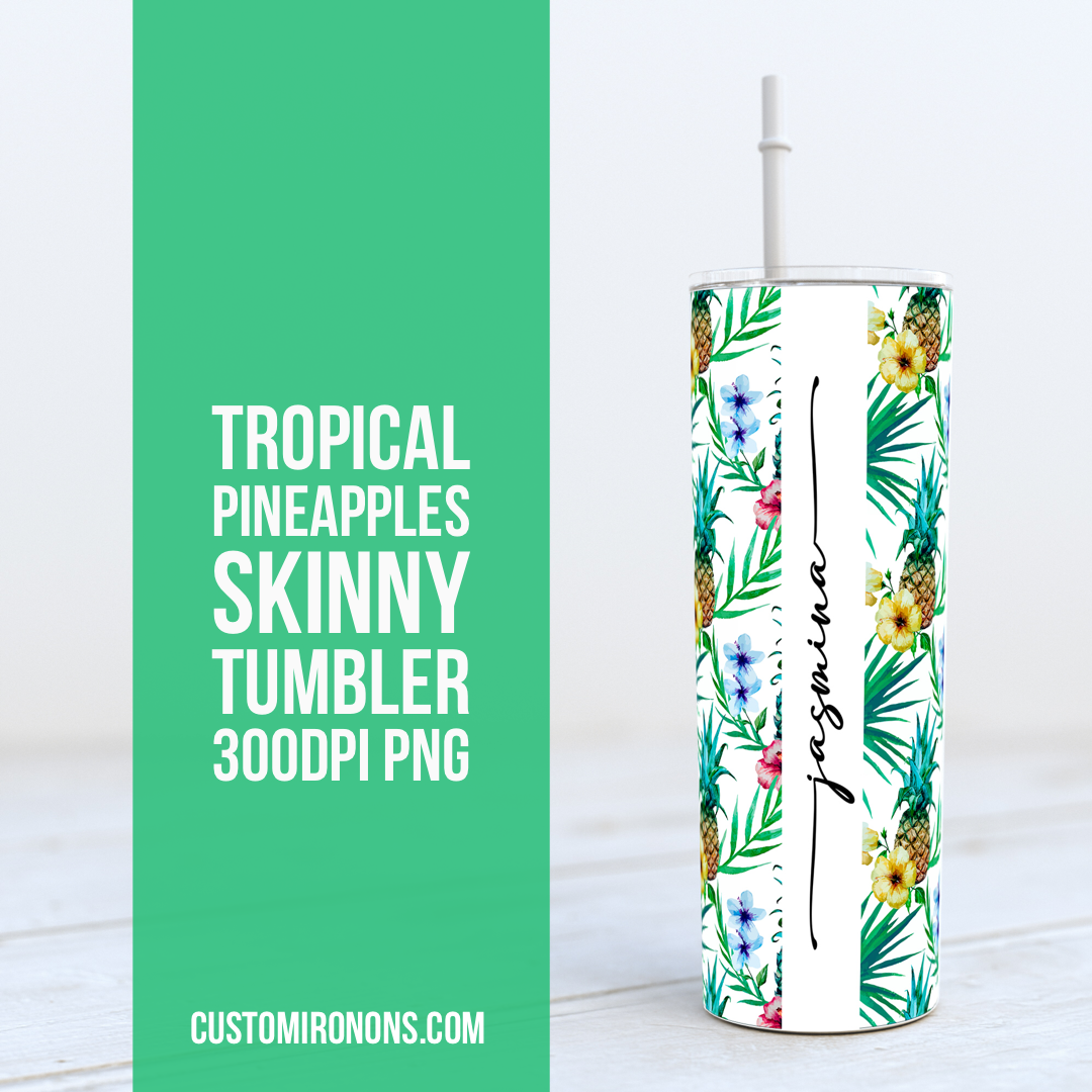 Tropical Pineapples -  20oz Skinny TUMBLER PNG Sublimation