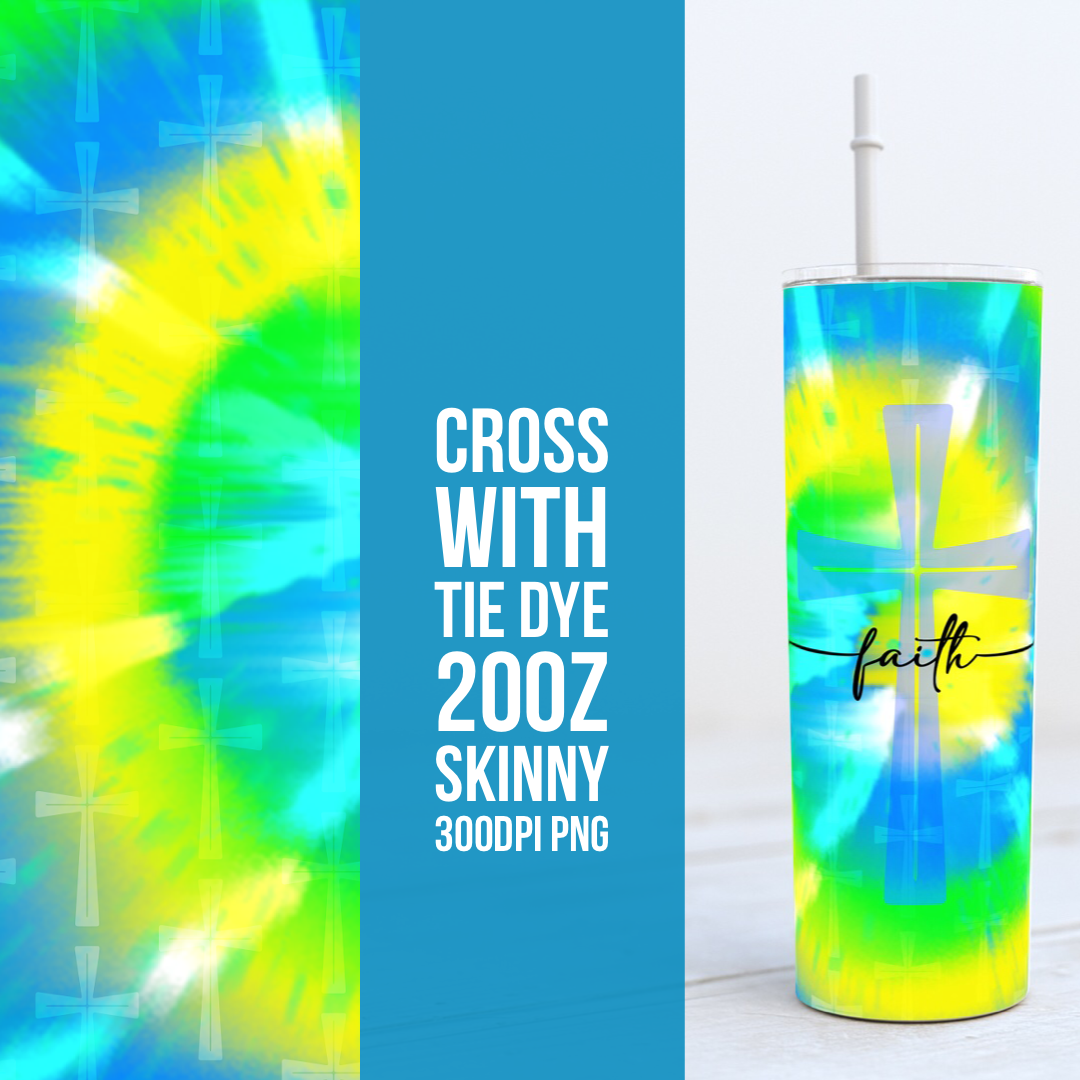 Cross with Tie Dye 20oz Skinny TUMBLER PNG Sublimation