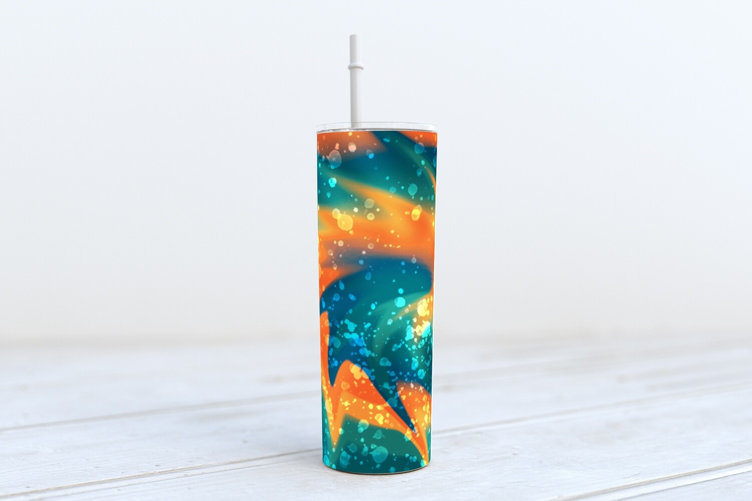 Green + Orange Paint Splatter Tie Dye 20oz Skinny TUMBLER PNG Sublimation