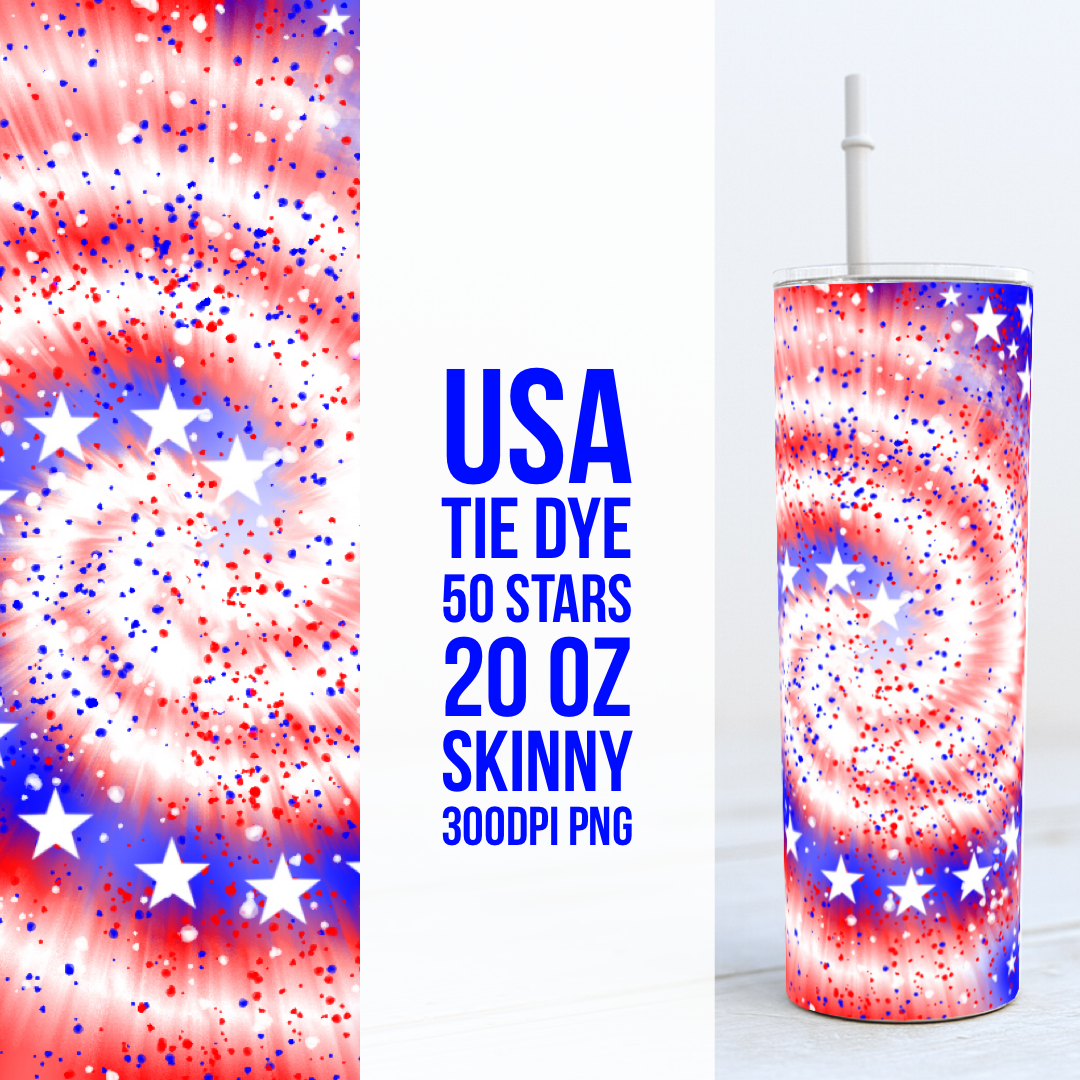 USA America Tie Dye - 20oz Skinny TUMBLER PNG Sublimation