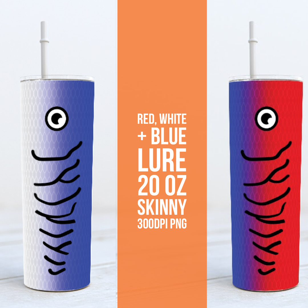 Red, White + Blue Fish Lure -  20oz Skinny TUMBLER PNG Sublimation