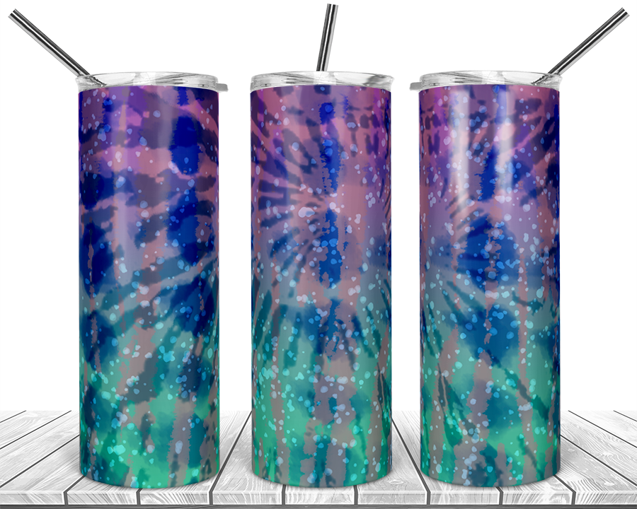 Purple Green Tie Dye-  20oz Skinny TUMBLER PNG Sublimation