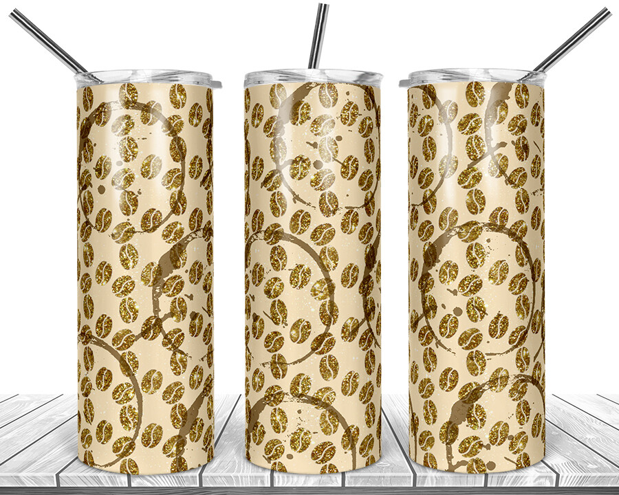 Coffee Beans Glitter with Stains -  20oz Skinny TUMBLER PNG Sublimation