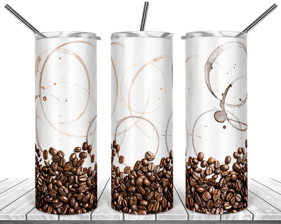 Coffee Beans with Stains -  20oz Skinny TUMBLER PNG Sublimation