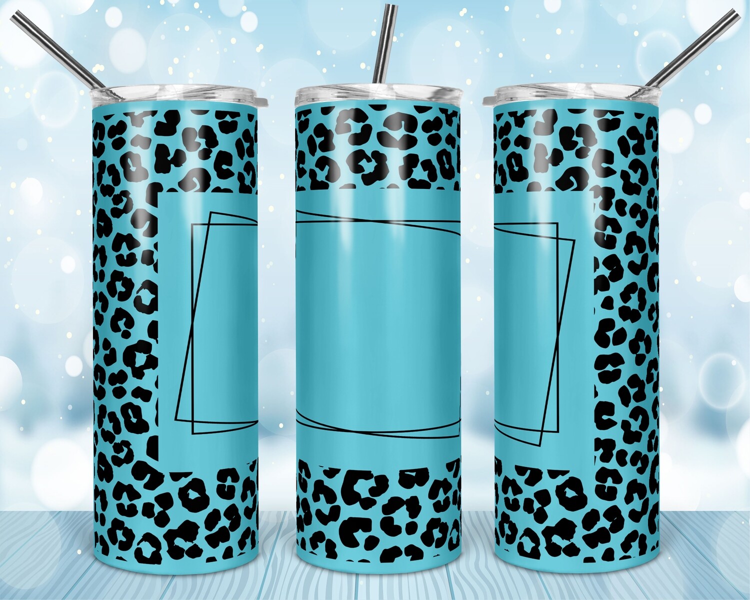 Blue Cheetah Add your own text - 20oz Skinny &amp; Straight TUMBLER PNG Sublimation