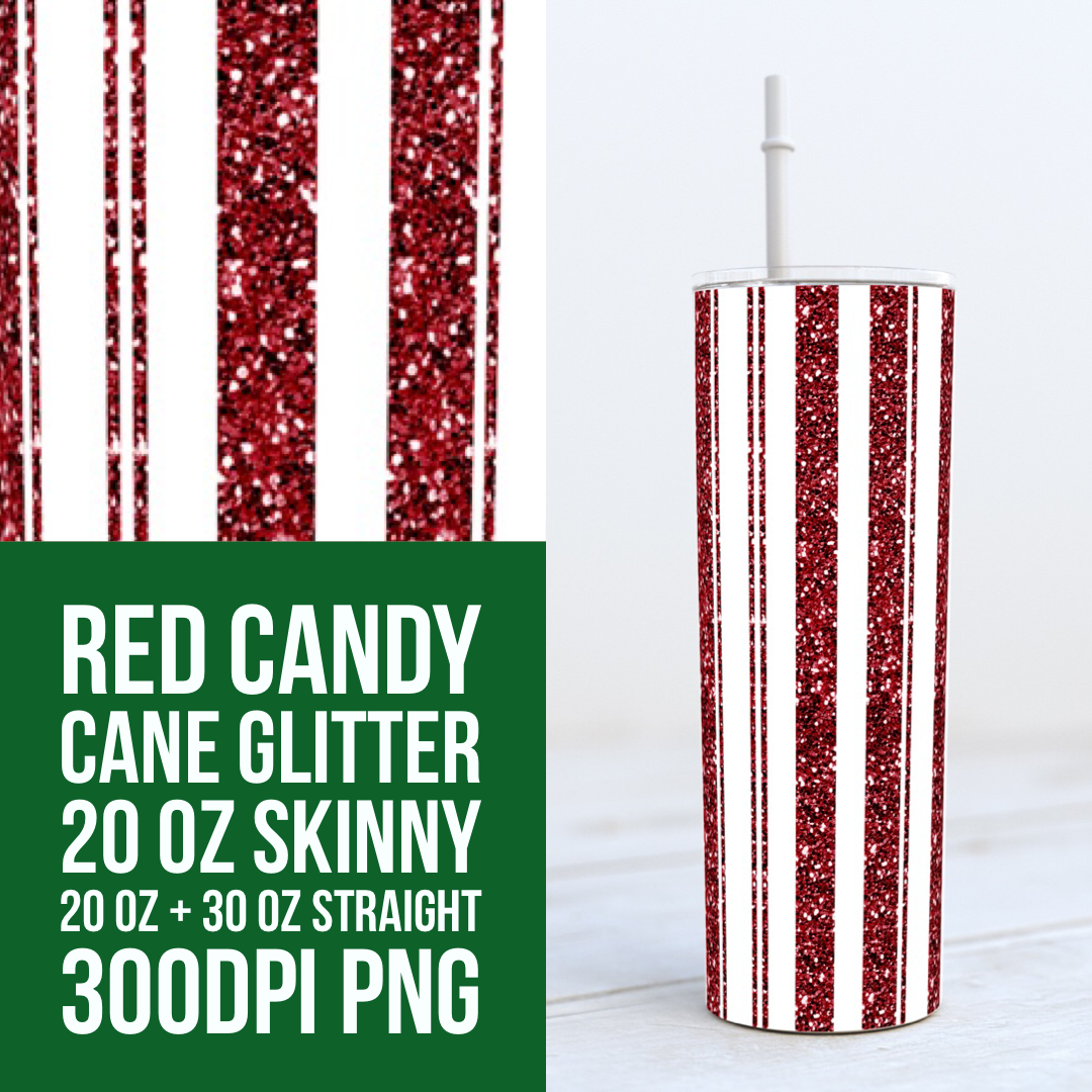 Peppermint Stripes All in Glitter - Add your own text - 20oz Skinny & Straight TUMBLER PNG Sublimation