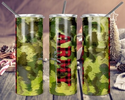 Army Wife Camo + Buffalo Plaid - 20oz &amp; 30oz Skinny TUMBLER PNG Sublimation