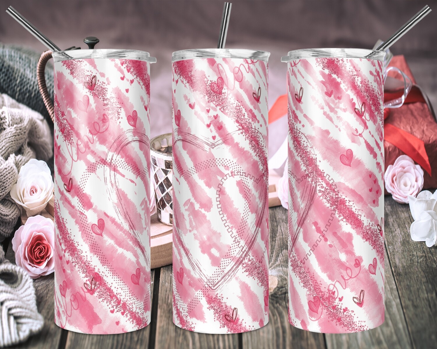 Valentines Tie Dye - 20oz & 30oz Tapered + 20oz STRAIGHT TUMBLER PNG Sublimation