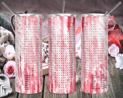 Valentines Word Search  - 20oz Tapered + 20oz STRAIGHT TUMBLER PNG Sublimation