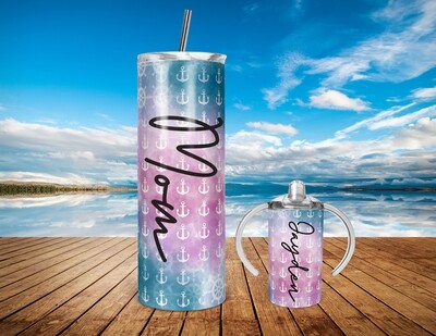 Mommy and Me Pink Anchor Center - 20/30oz Taper + STRAIGHT TUMBLER PNG Sublimation