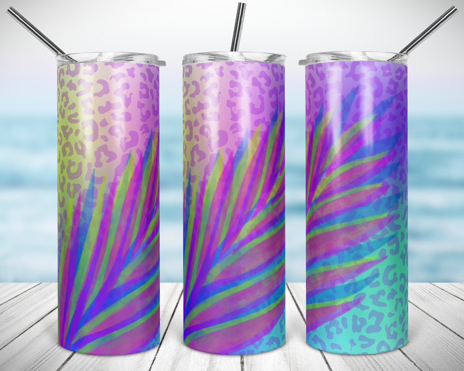 Tropical Cheetah Palm Leaf - 20/30oz Taper + STRAIGHT TUMBLER PNG Sublimation