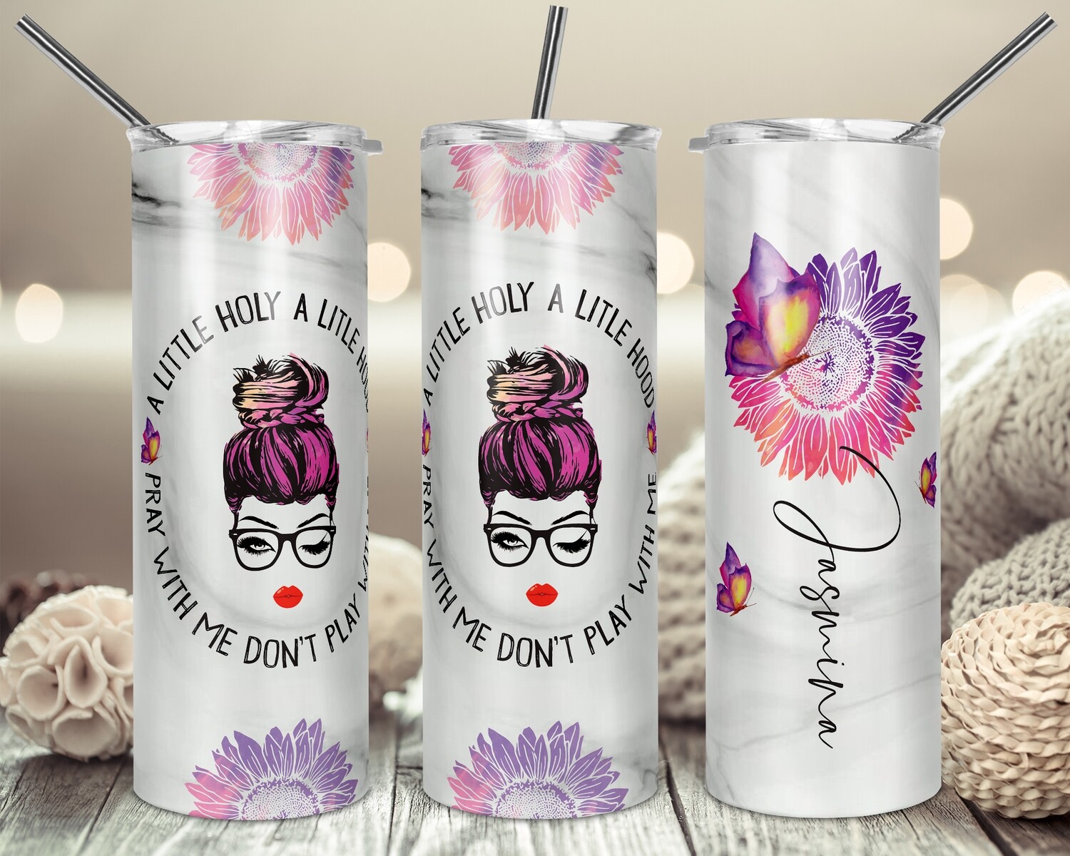 A little Holy A little Hood Mom Bun - 20/30oz Taper + STRAIGHT TUMBLER PNG Sublimation
