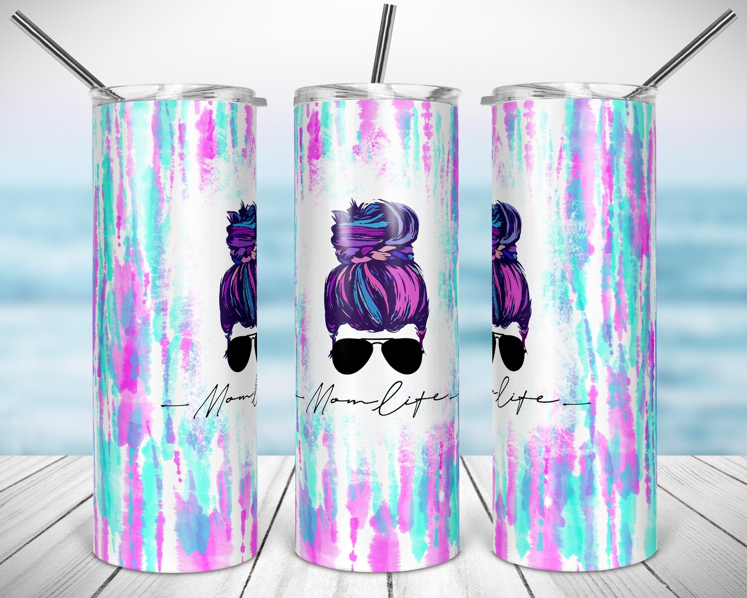 TieDye Mom Life Lite- 20/30oz Taper + STRAIGHT TUMBLER PNG Sublimation