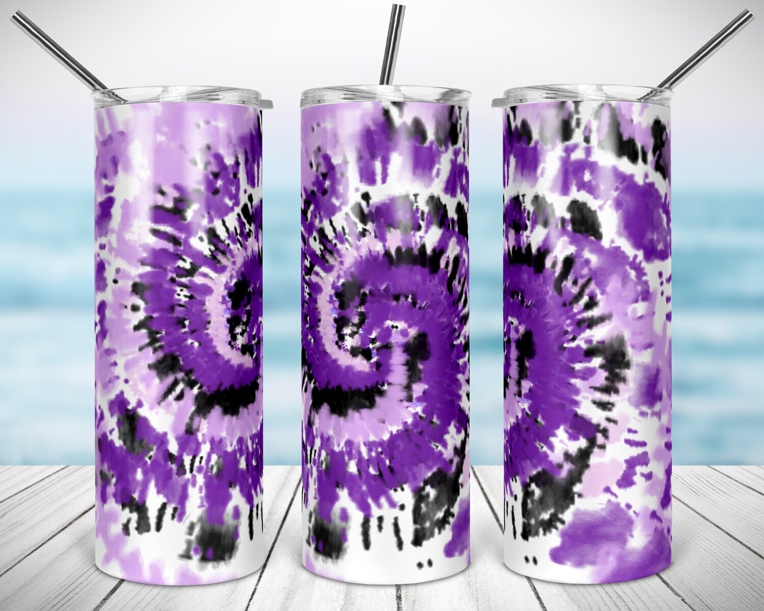 TieDye Black and Purple - 20/30oz Taper + STRAIGHT TUMBLER PNG Sublimation