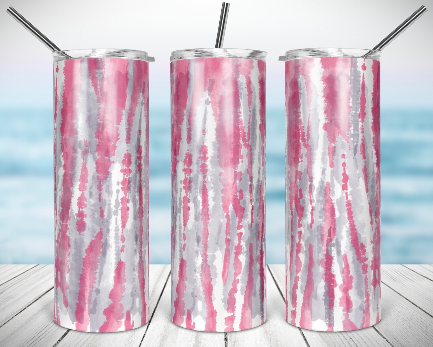 TieDye Pink and Grey Stripes - 20/30oz Taper + STRAIGHT TUMBLER PNG Sublimation