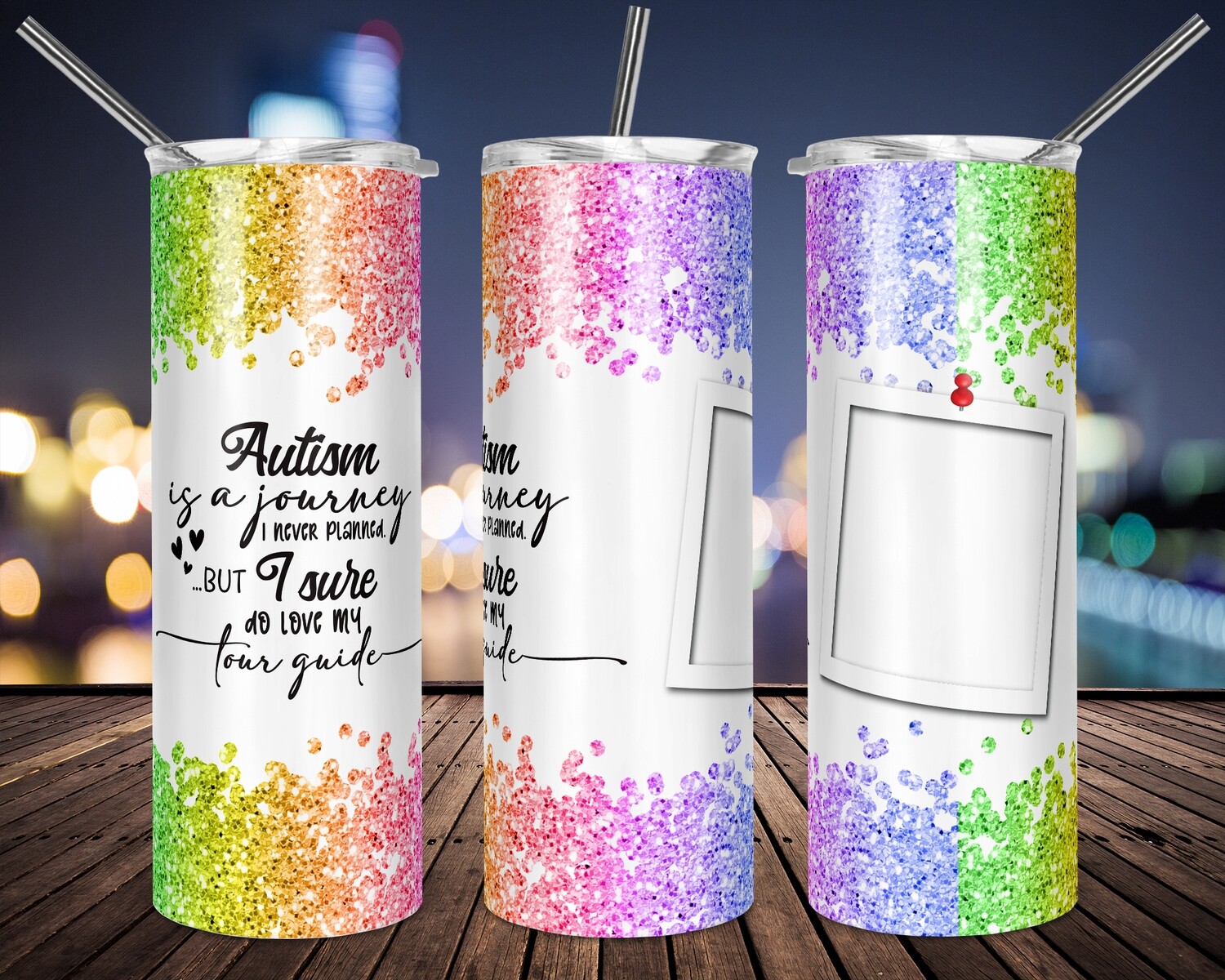 Autism Journey Add a Photo - 20oz Taper + STRAIGHT TUMBLER PNG Sublimation