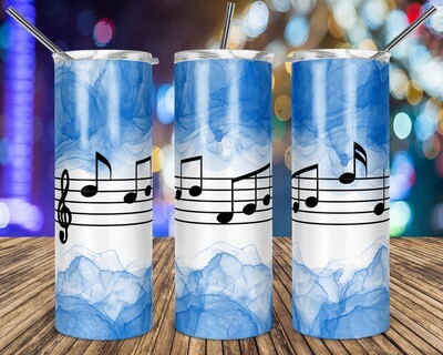 Music Notes Blue Watercolor - 20oz Taper + STRAIGHT TUMBLER PNG Sublimation