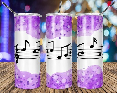 Music Notes Purple Watercolor - 20oz Taper + STRAIGHT TUMBLER PNG Sublimation