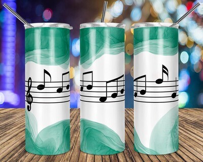 Music Notes Green Watercolor  - 20oz Taper + STRAIGHT TUMBLER PNG Sublimation