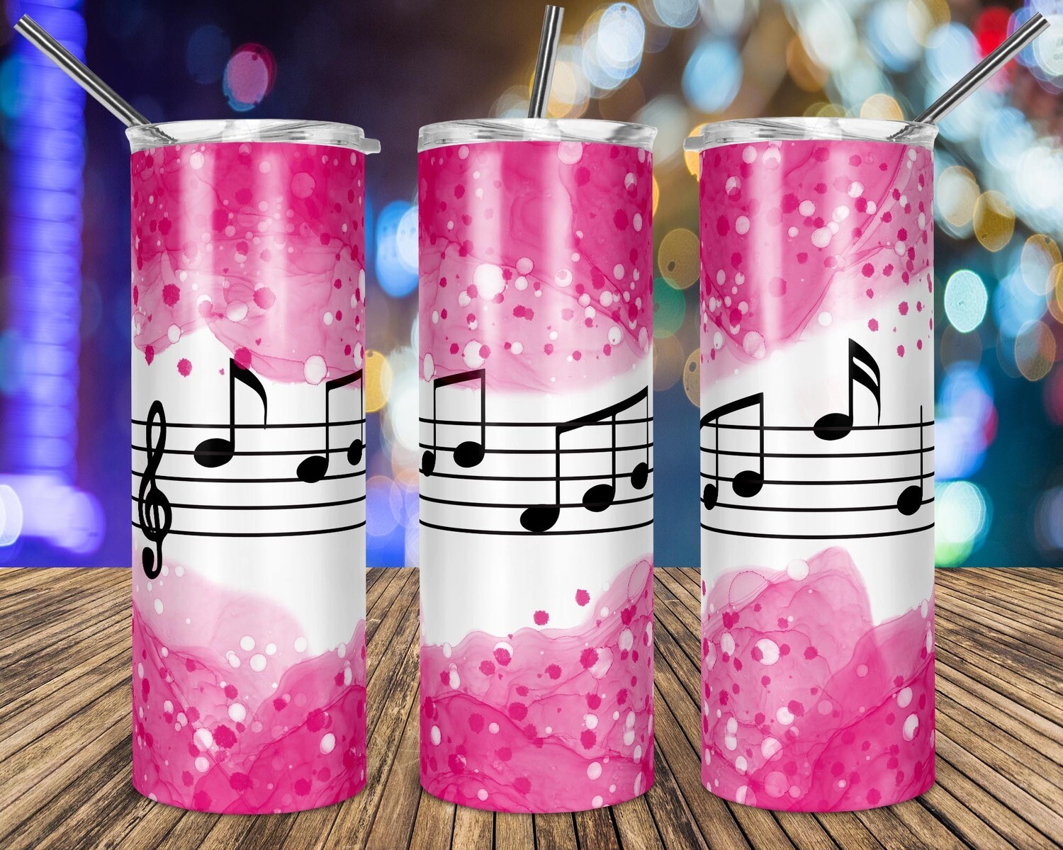 Music Notes Pink Watercolor - 20oz Taper + STRAIGHT TUMBLER PNG Sublimation