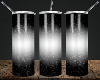 Music Notes Gradient Black - 20oz Taper + STRAIGHT TUMBLER PNG Sublimation