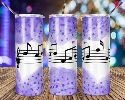 Music Notes Dark Purple Watercolor - 20oz Taper + STRAIGHT TUMBLER PNG Sublimation