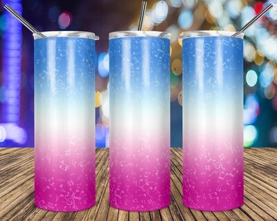 Music Notes Gradient Blue To Pink - 20oz Taper + STRAIGHT TUMBLER PNG Sublimation