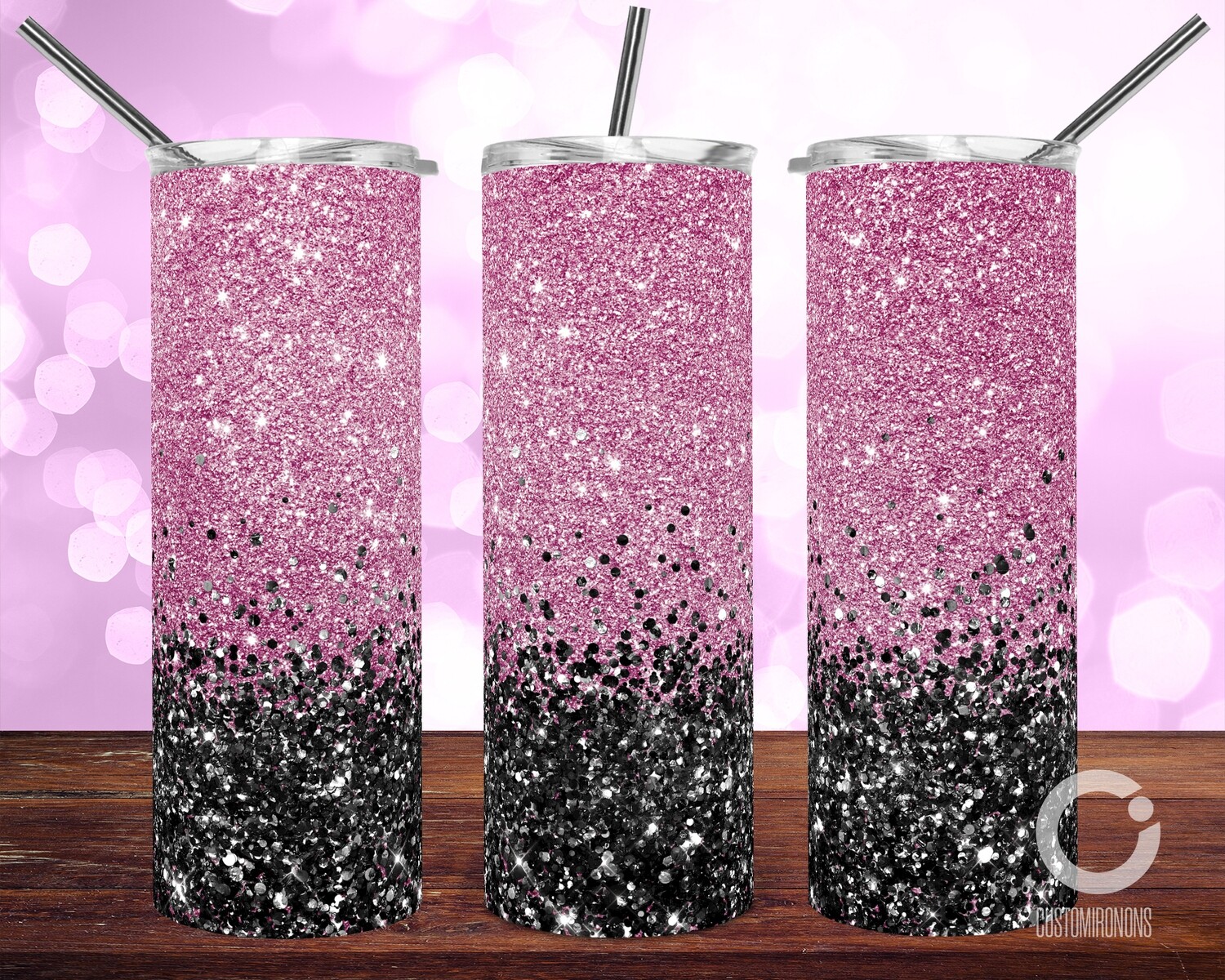 Pink with Black Glitter - 20oz Tumbler Designs